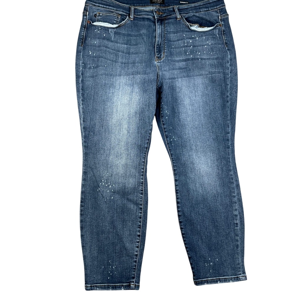Judy Blue Jeans Womens 22W Blue JB82346DKPL Boyfriend Paint Splatter Stretch